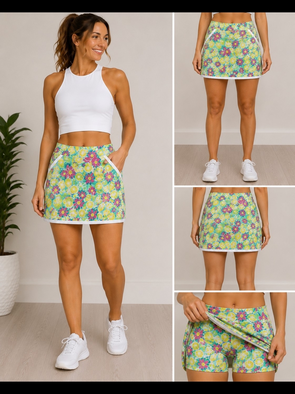 Gottex Studio Lemon Floral Athletic Scort Golf Tennis